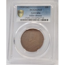 AUSTRALIA 1930 . ONE 1 PENNY . PCGS F15